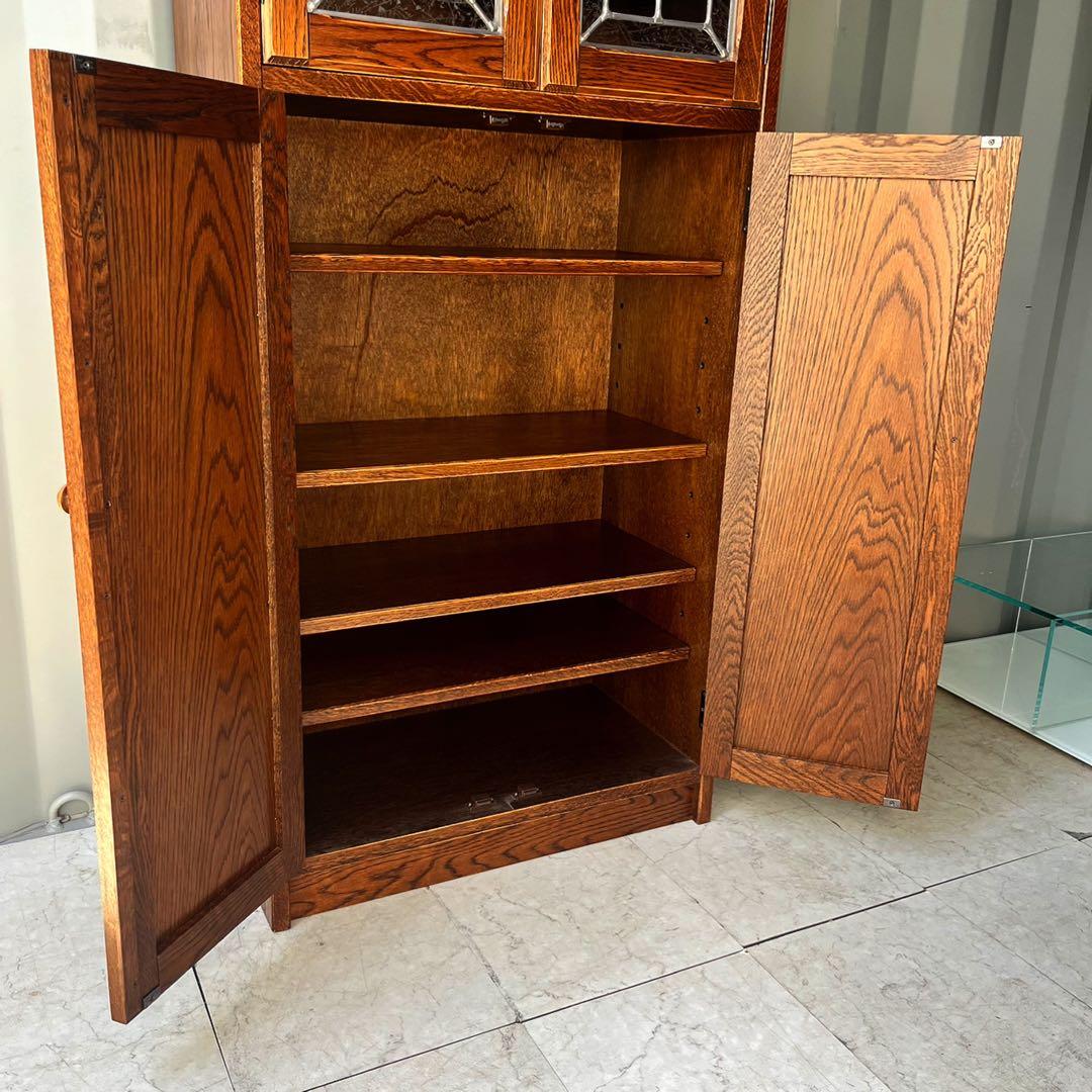 取付無料！三越家具 ブルージュ 天然木ステンドグラス扉アンティークキャビネット✨