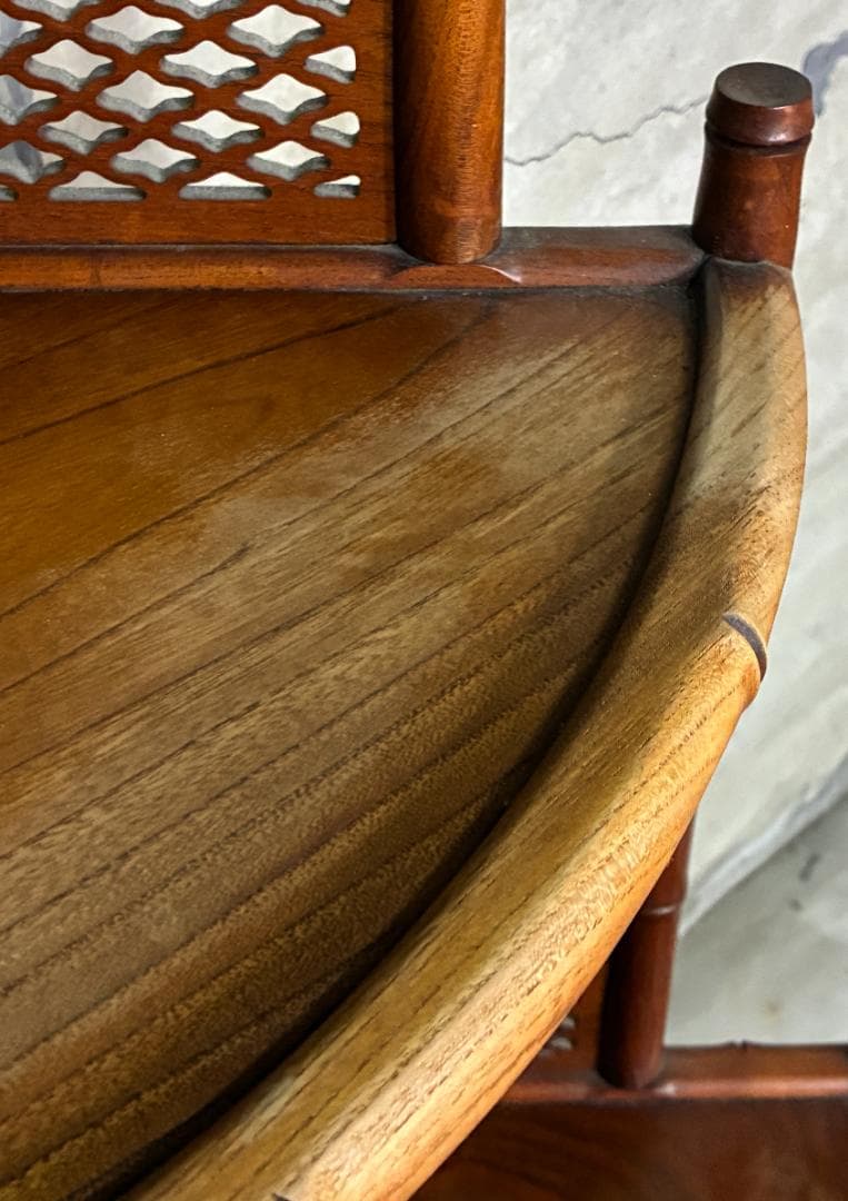 【極美品】高級唐木家具 欅（ケヤキ）コーナーラック 竹節彫り 透かし彫り 飾り棚