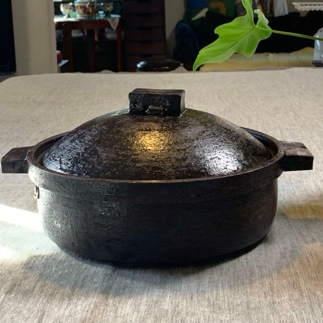大道正男 作家 土鍋 黒釉 長谷園 伊賀焼 大型 33cm 上質デザイン 美品