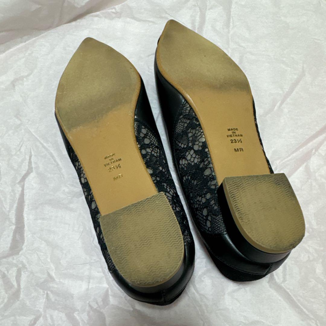 DIANA ダイアナ ブラック 黒 レースフラットシューズ 23.5