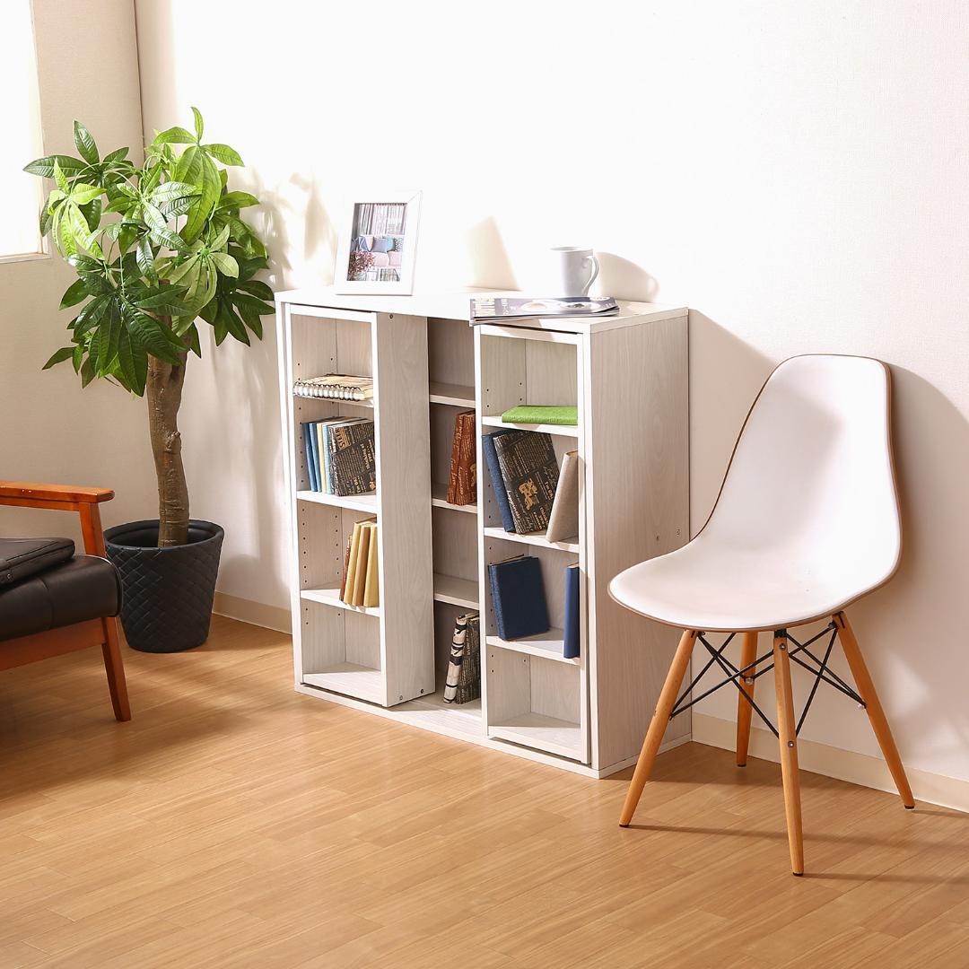 ダブルスライド収納棚 W90 ホワイトウォッシュ