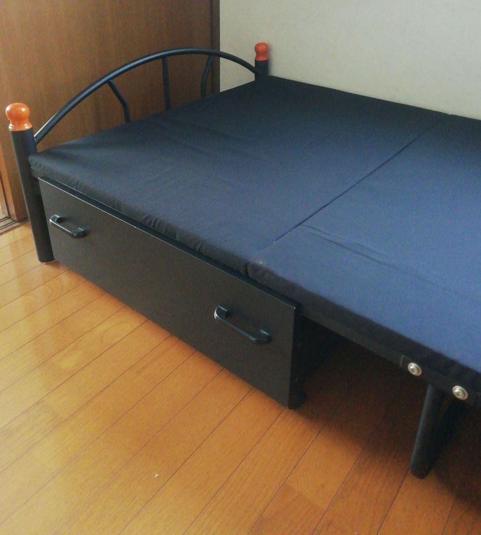 木製棚付き 引き出し付きシングルベッド