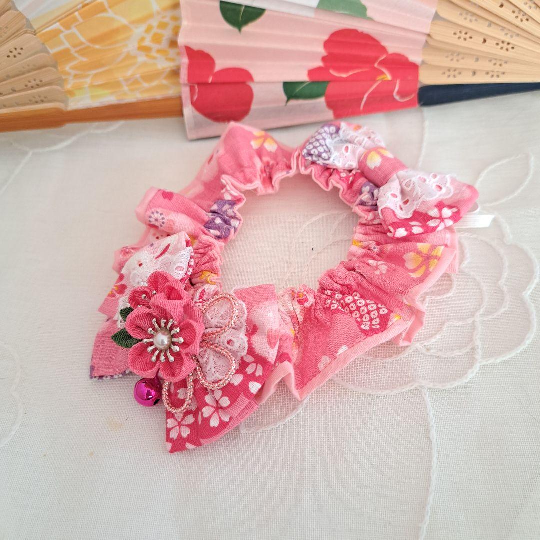 はる、短毛シュシュ和風つまみ細工()わんちゃん猫ちゃん用