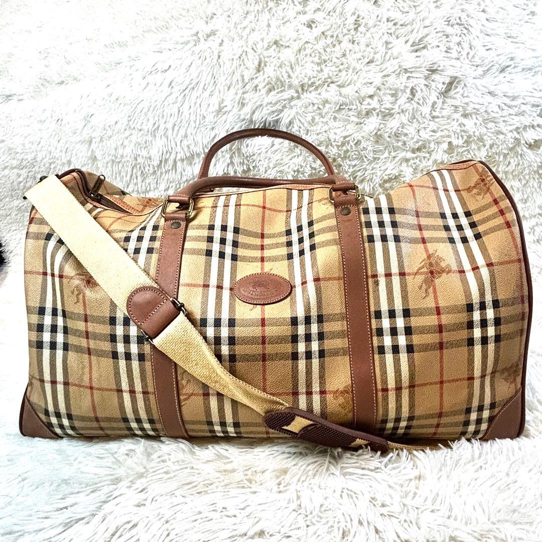 バーバリーズ ボストンバッグ ノバチェック PVC 本革 ショルダーストラップ