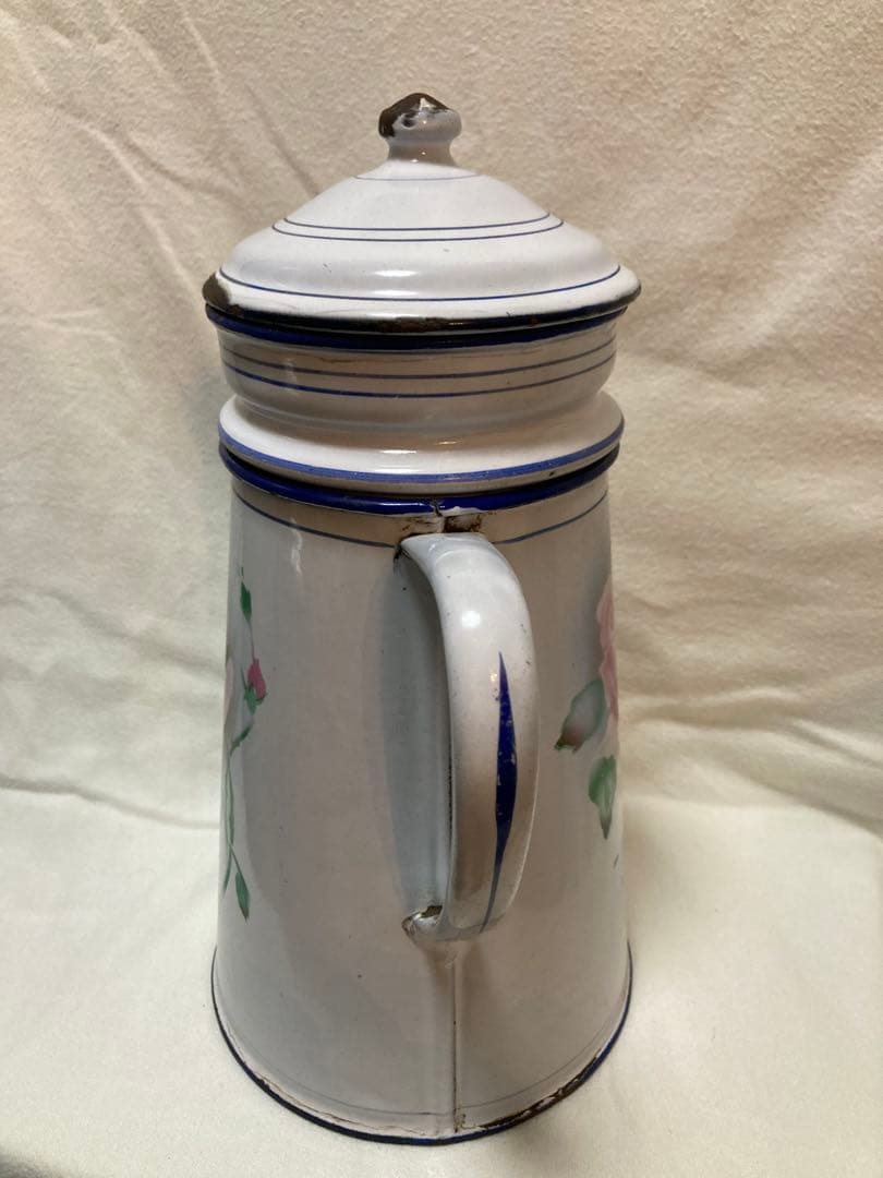 ホーローポットローズ柄フランスアンティーク