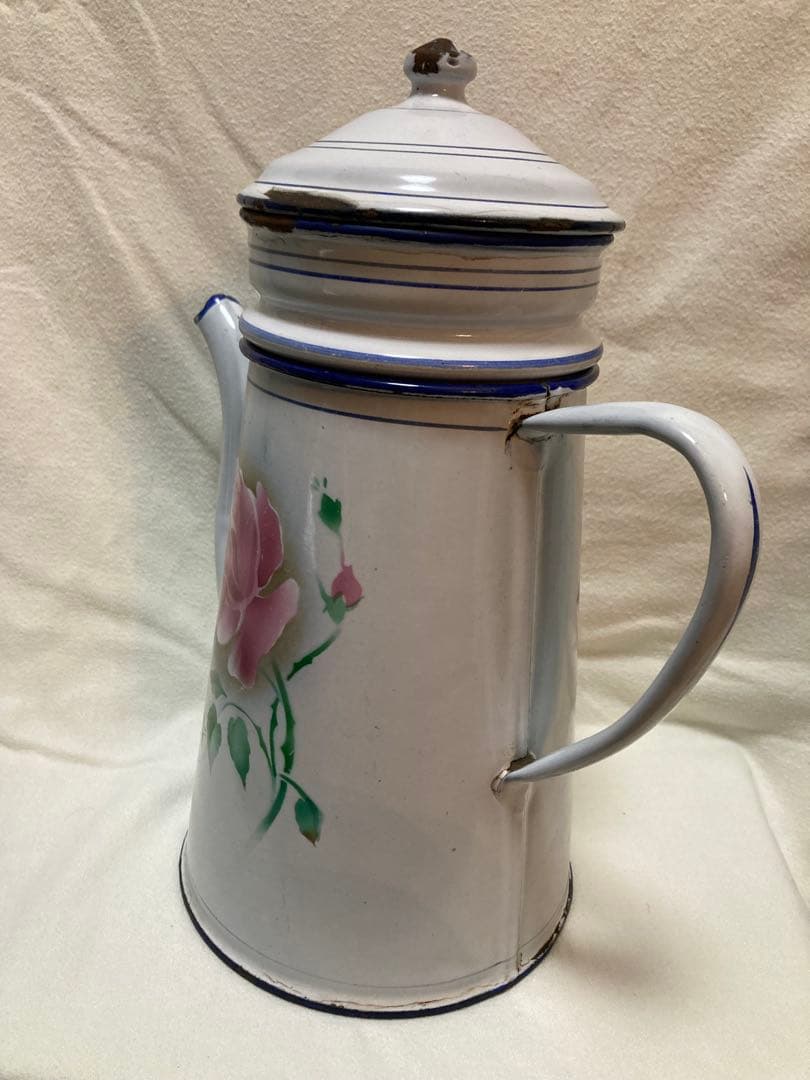 ホーローポットローズ柄フランスアンティーク