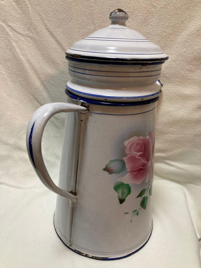 ホーローポットローズ柄フランスアンティーク