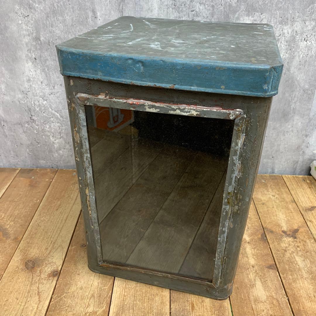 A-1 【希少】ヴィンテージ ブリキ缶 ガラス窓付き ショーケース 小物入れ 収