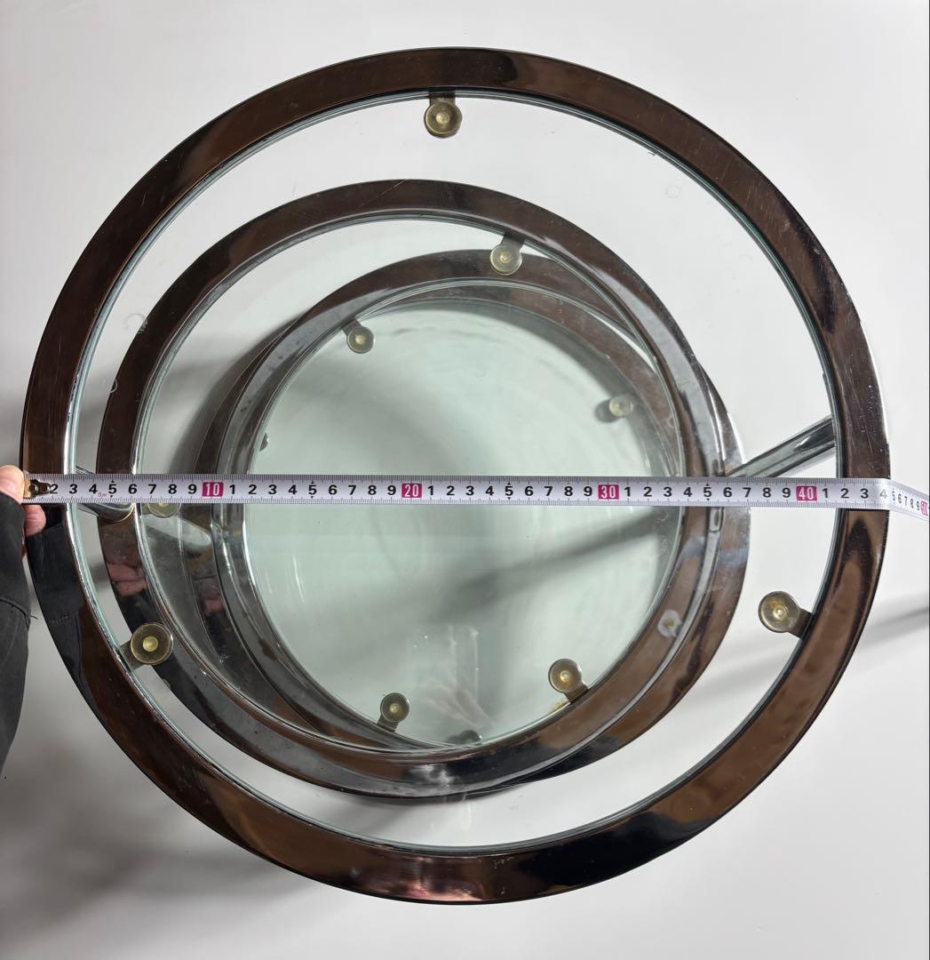 ミッドセンチュリー 4段 ガラスラウンドテーブル 可変式 レトロモダン