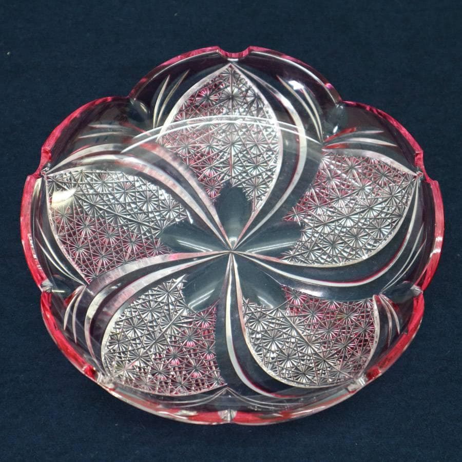 値下美品！伝統工芸 江戸切子 最高峰 瀧澤利夫作 桜 飾り皿 プレート 2枚