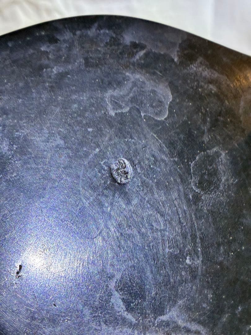 銅製 花器 山水彫刻 台付 花瓶 骨董