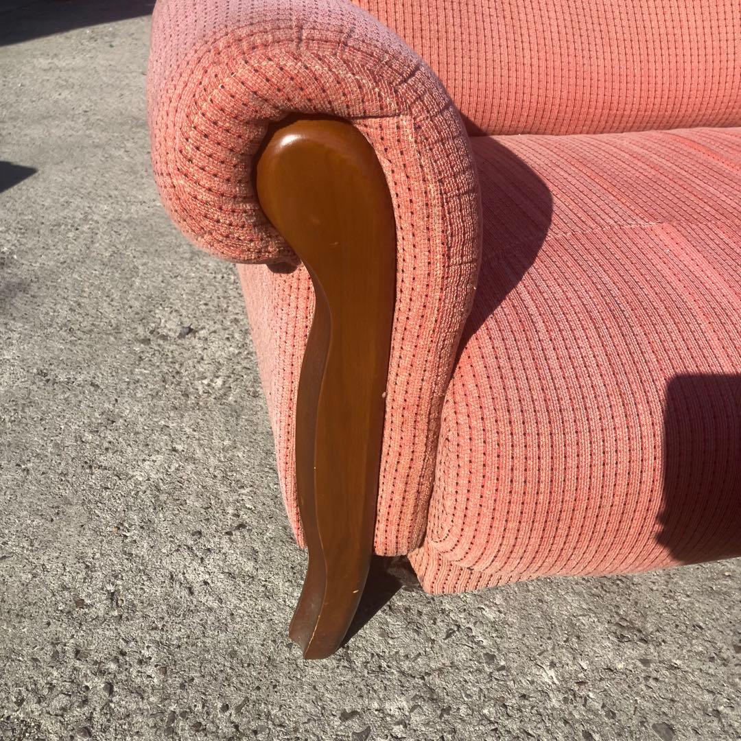 北欧レトロ ミッドセンチュリー 2人掛けソファー アームチェア ピンク 古家具