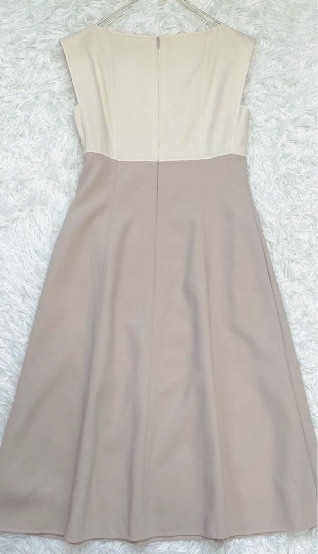 FOXEYワンピース　42 40 リボン　ベージュ　フォクシー　バイカラー　ルネ