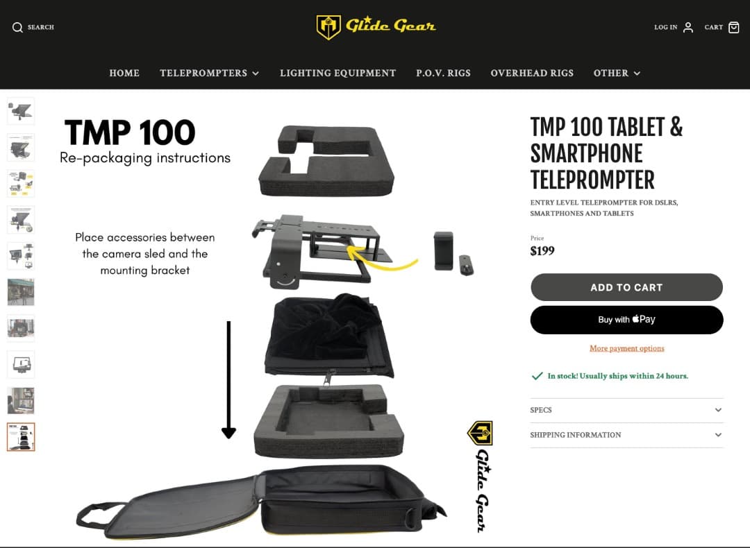 Glide Gear テレプロンプター ビームガラス付「スマホ/タブレット対応」