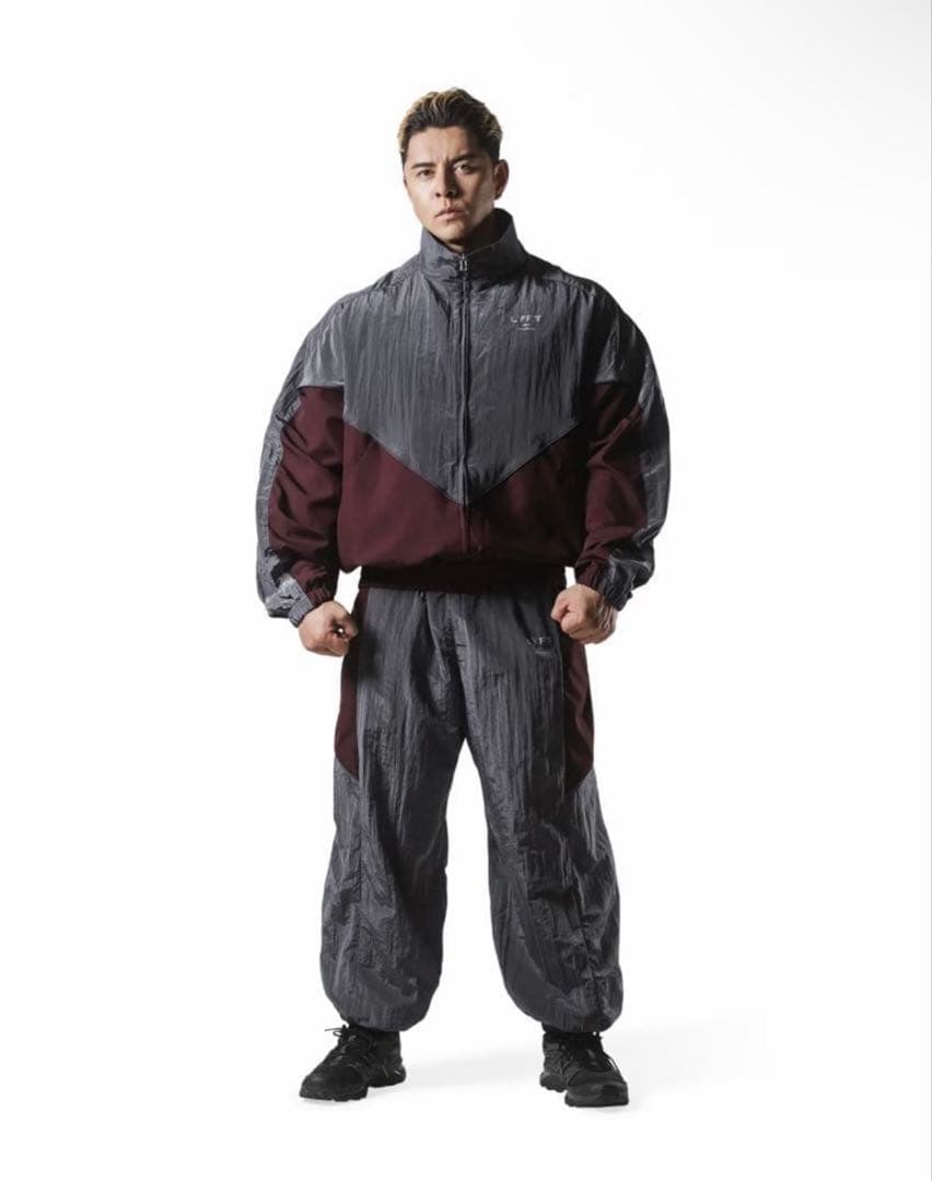 LYFT ナイロンジャケット・パンツセット グレー/バーガンディ