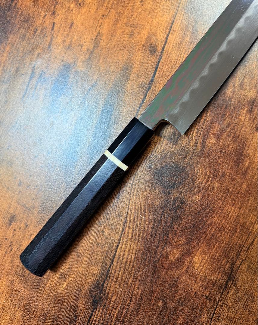 康之　本焼　刺身 柳刃　包丁　尺　鏡面　黒檀水牛八角柄　鞘付き