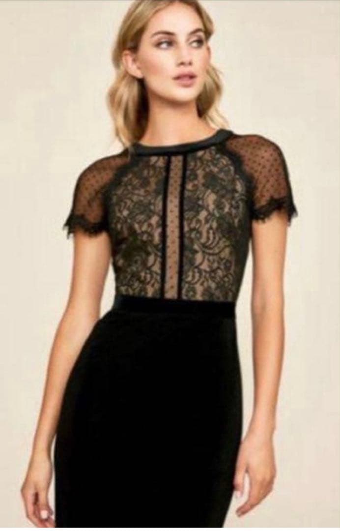 タダシショージ フラワーレース切り替えドレス ドットチュール サイズ0