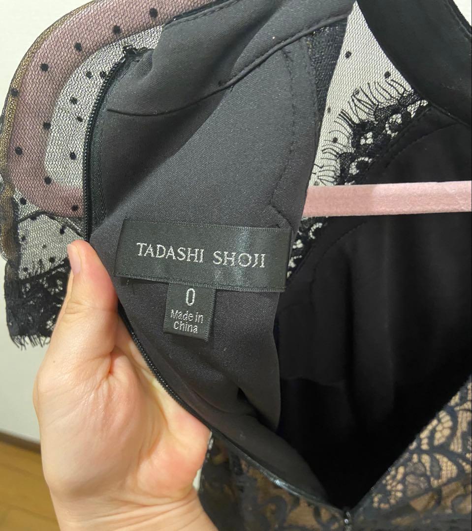 タダシショージ フラワーレース切り替えドレス ドットチュール サイズ0