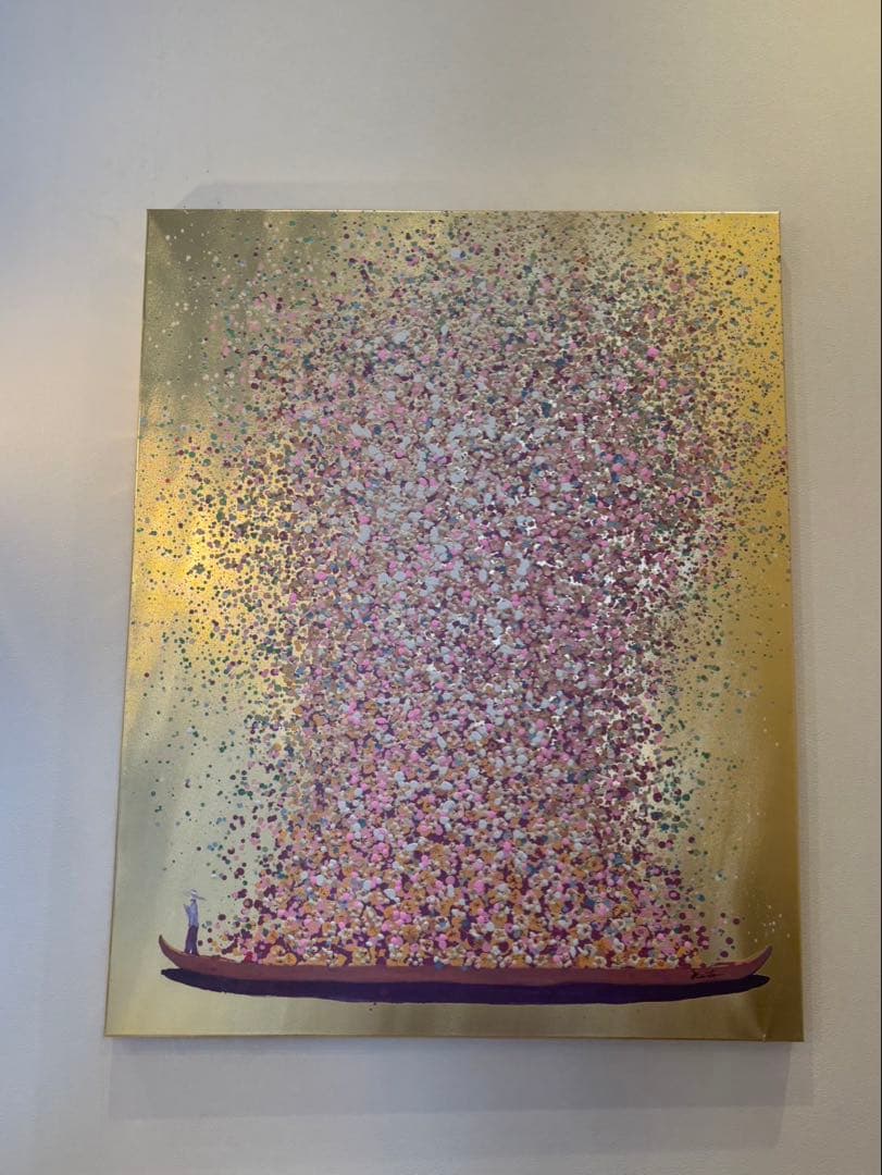 フラワーボート ゴールドピンク 100x80cm タッチドピクチャー 壁画 絵画