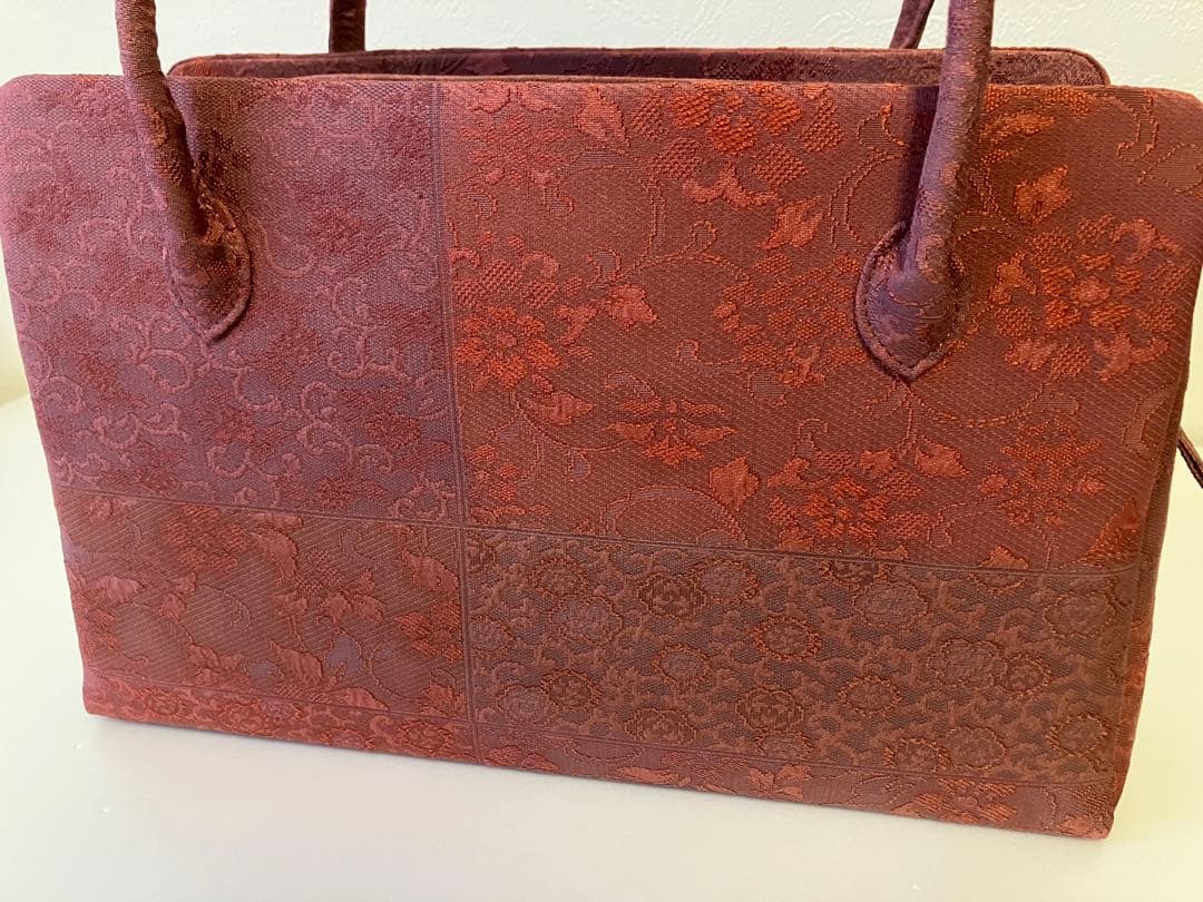 利休バッグ　花唐草模様織地