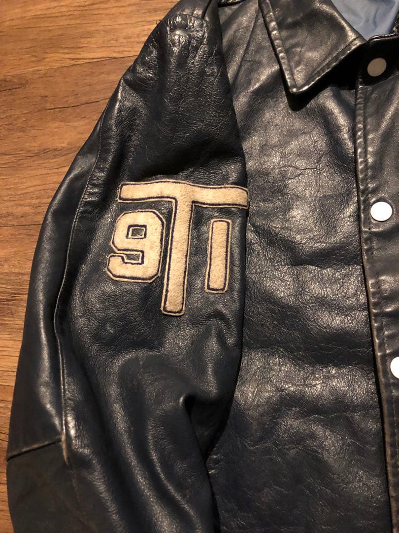 オールレザー スタジャン vintage ネイビー ボロ