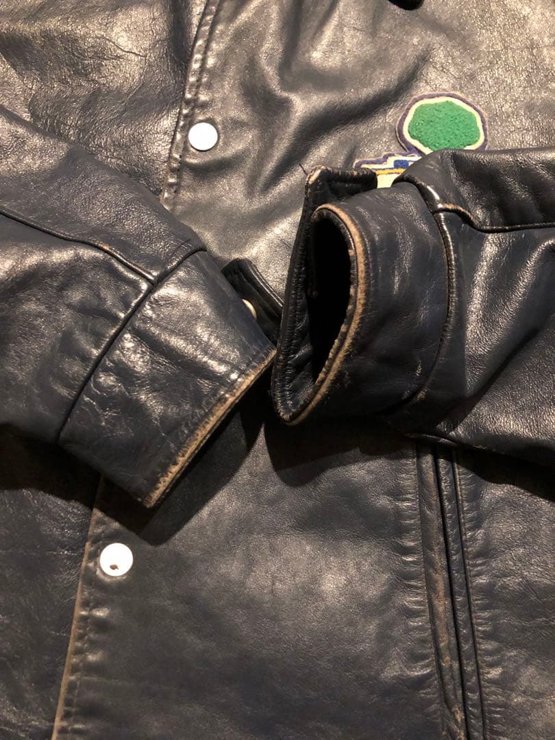 オールレザー スタジャン vintage ネイビー ボロ