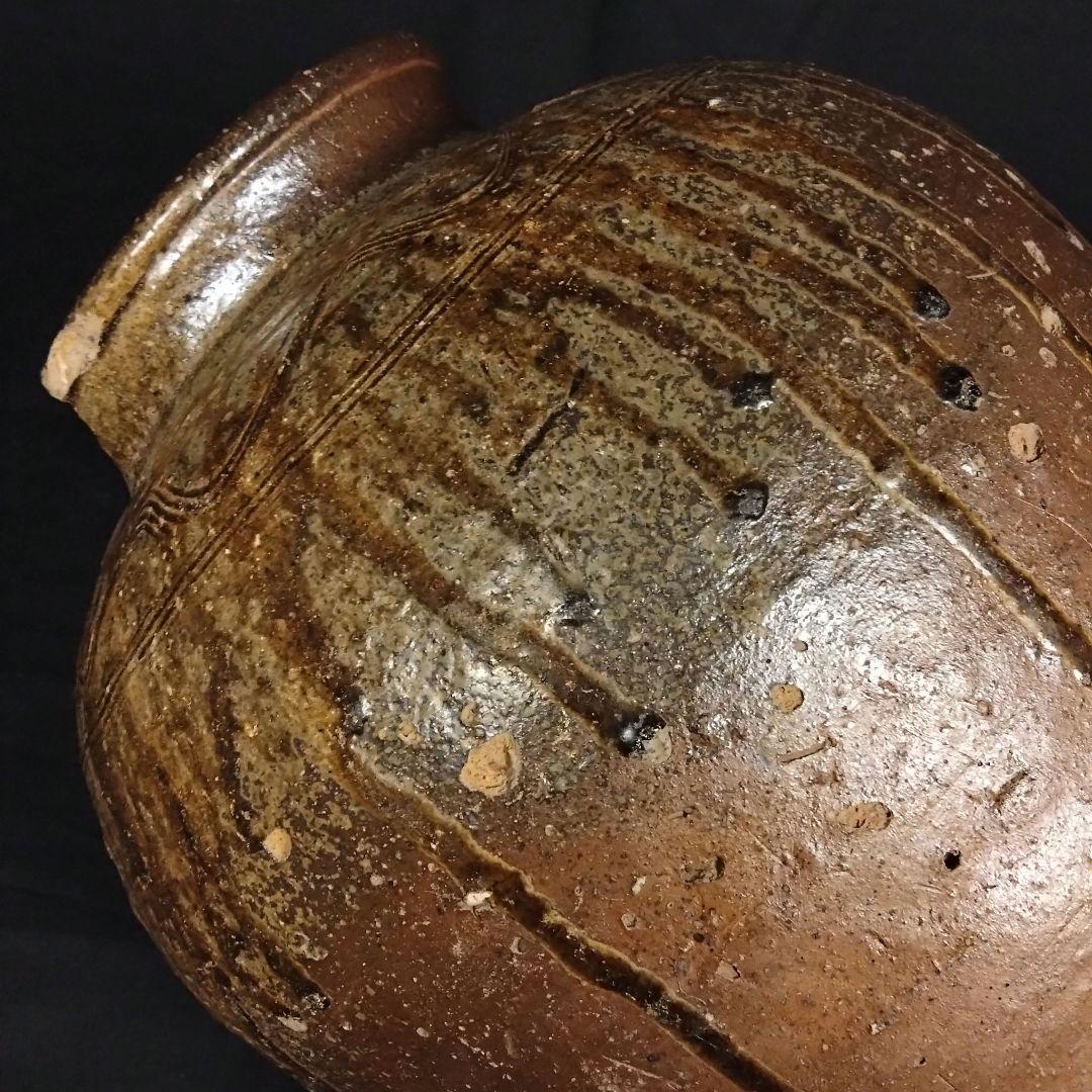 出来最高 備前 古備前 櫛目直線波状文 桂又三郎鑑定書 玉垂れ壷 窯変 室町初期