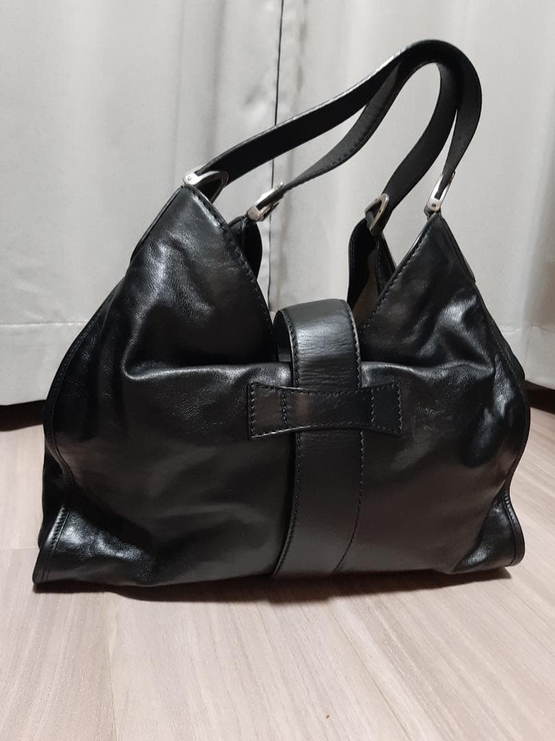 【未使用 カバー袋付】GUCCI グッチ ブラックレザー ハンドバッグ 黒革