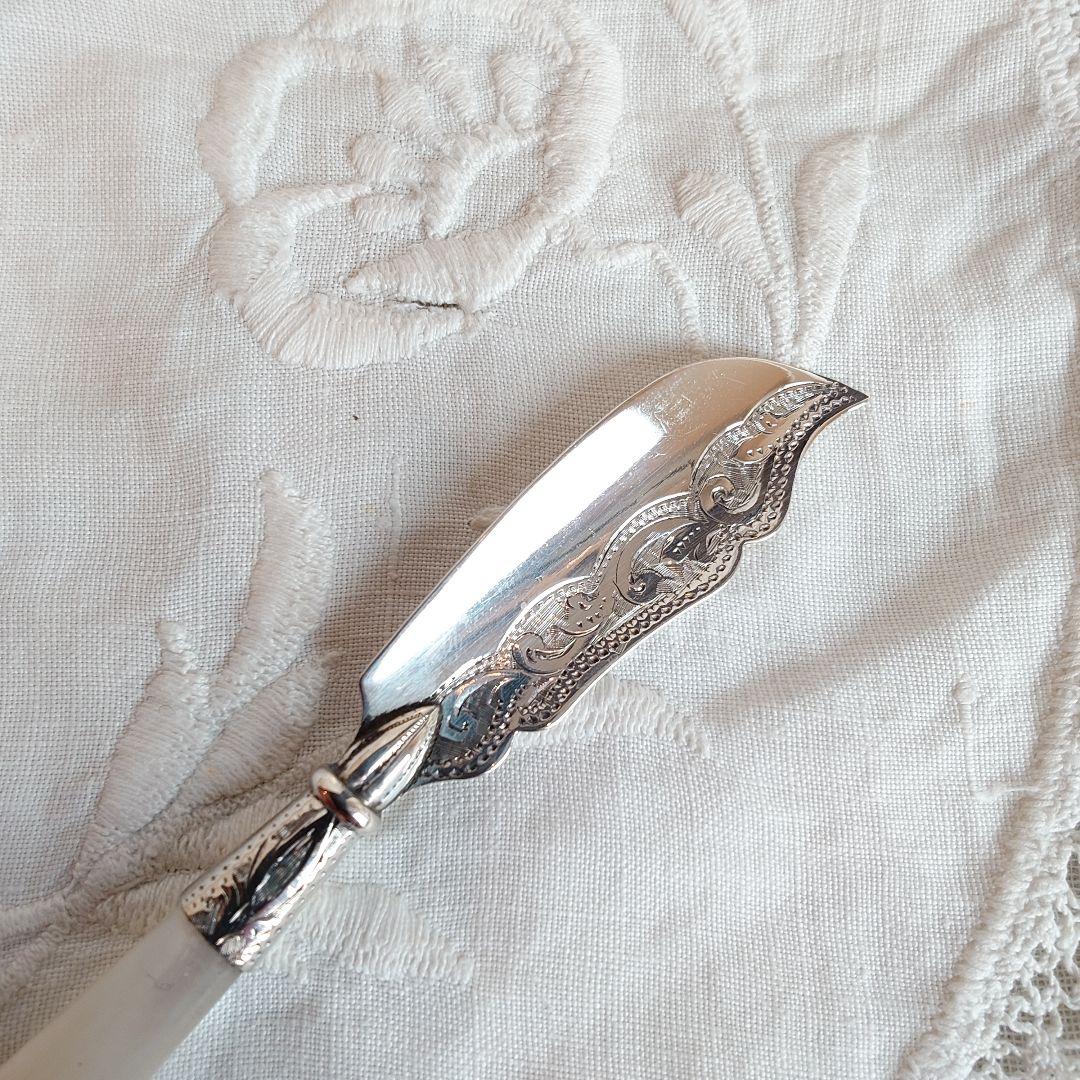 白蝶貝　バターナイフ　純銀製　アンティーク　マザーオブパール　1898年