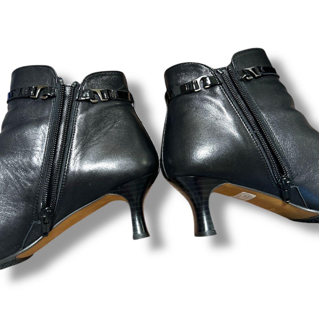 エレガンス卑弥呼 ショートブーツ サイドジップ リボンベルト 25.5 本革黒