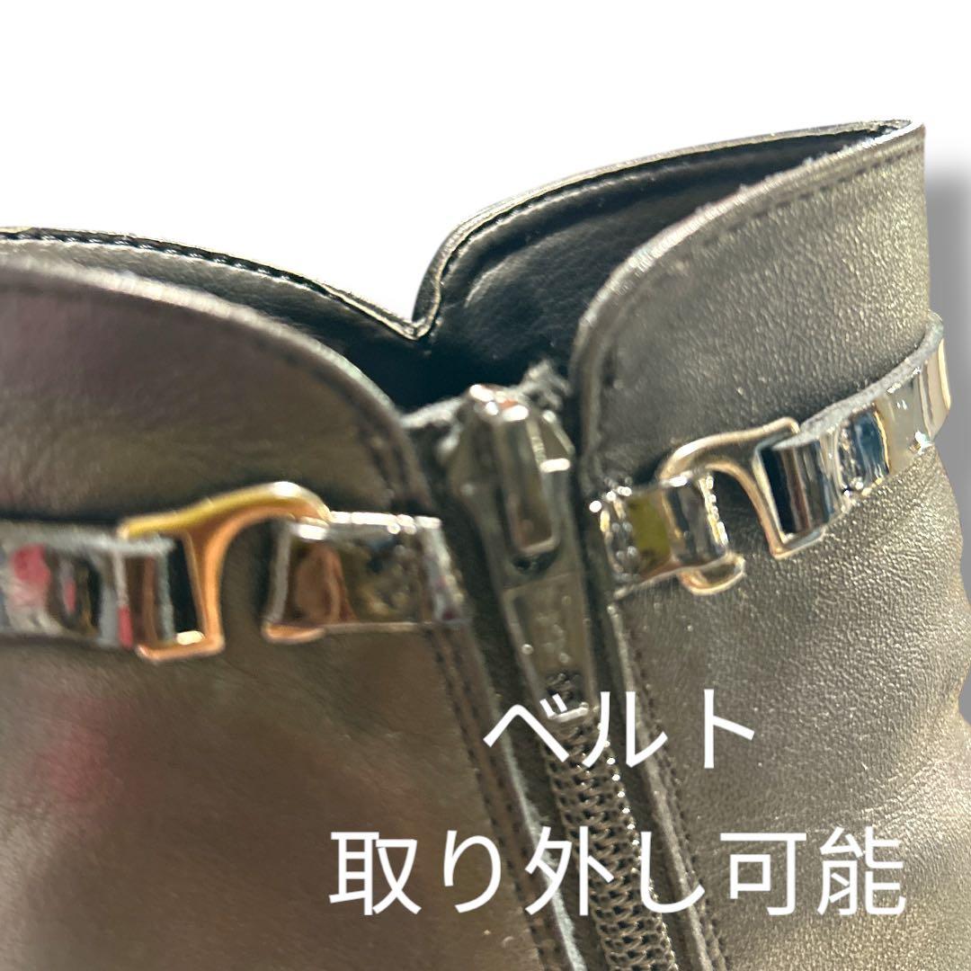 エレガンス卑弥呼 ショートブーツ サイドジップ リボンベルト 25.5 本革黒