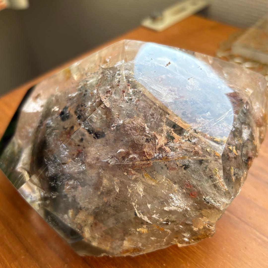 高品質 天然石 水入り流砂 四季ガーデンクォーツ原石置物900g