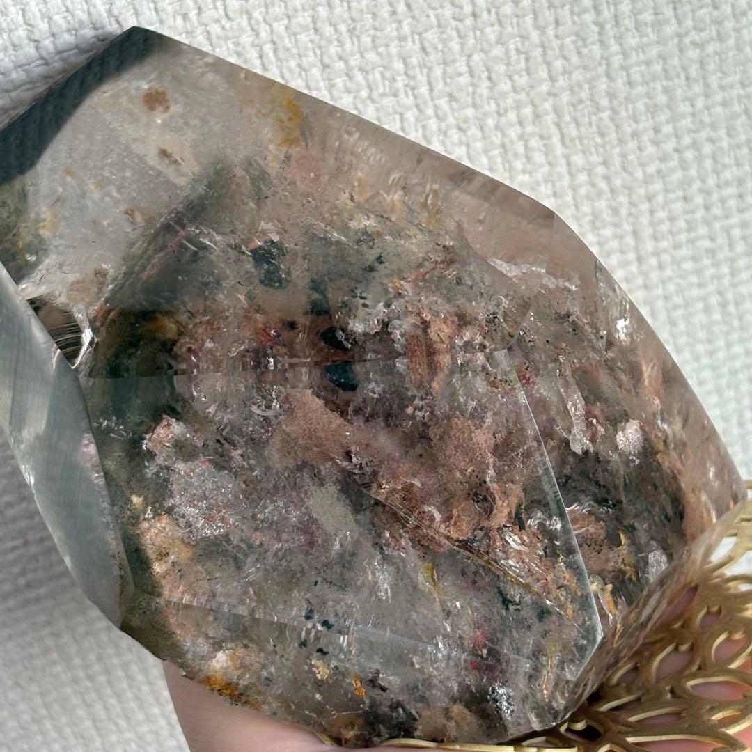 高品質 天然石 水入り流砂 四季ガーデンクォーツ原石置物900g