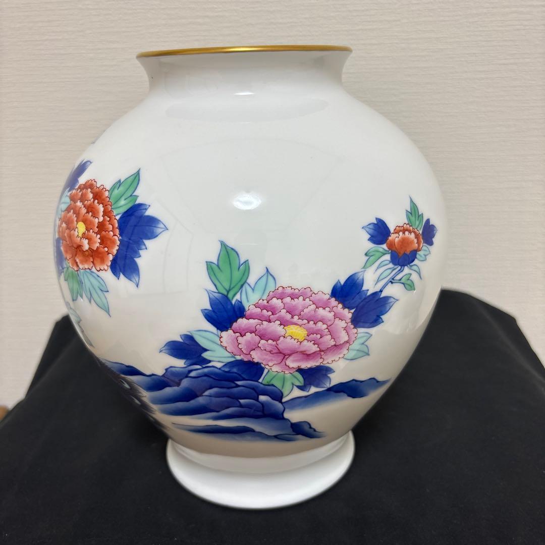 有田焼 香蘭社 色絵 染錦花鳥図 孔雀 牡丹 花瓶 花入 花器
