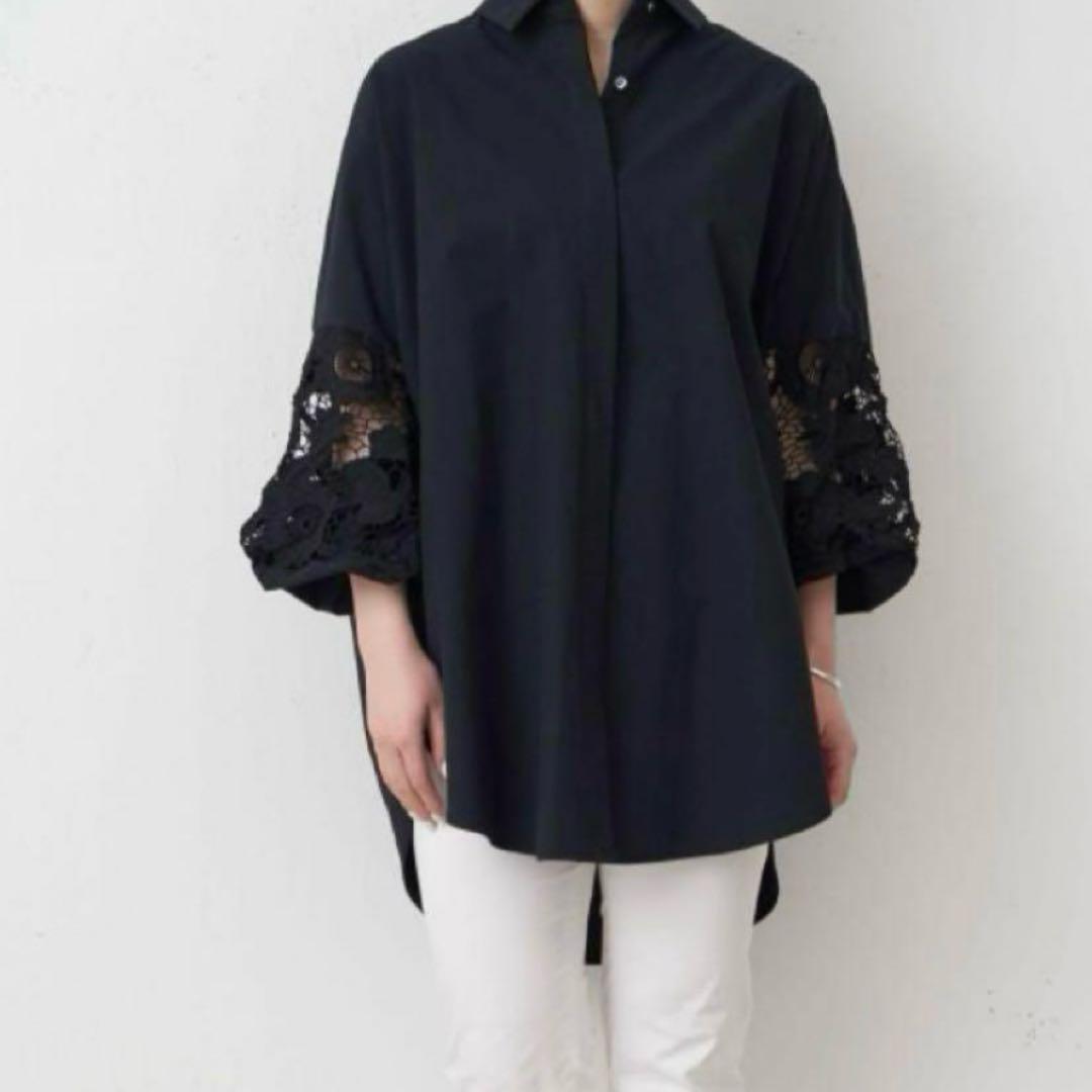 ビアズリー袖レースシャツブラックサイズフリー22AW