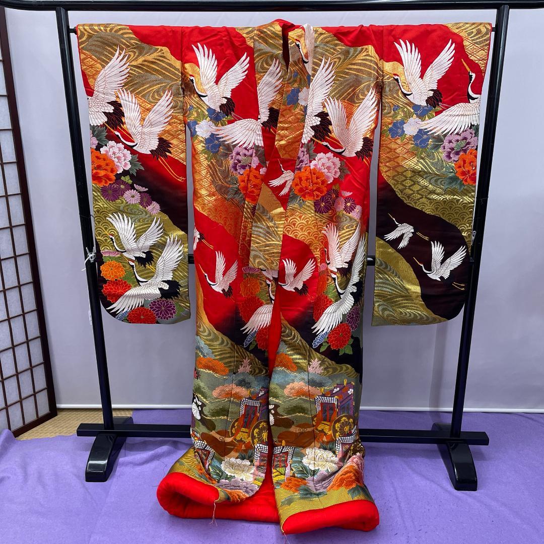 r*o様 オY★2378★ 色打掛 豪華 赤 鶴 金彩 婚礼衣装 新婦 結婚式