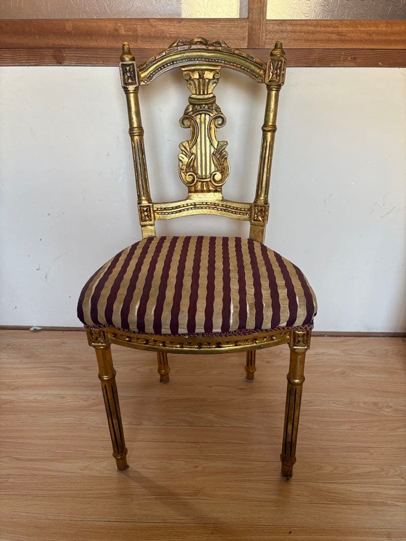 アンティークチェア　サロンチェア　ダイニングチェア　ゴールド　当時物　②