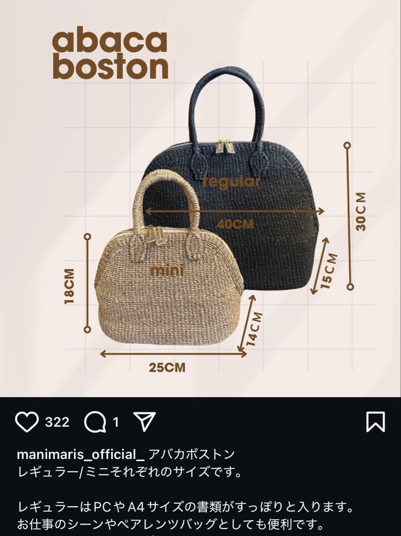 Manimaris マニマリス　アバカボストン　黒レギュラー　Bigエコバッグ付