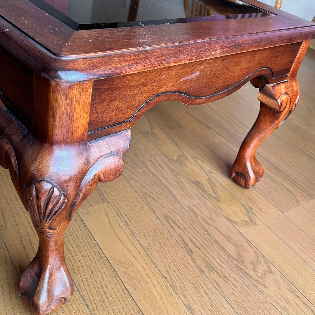 木製座卓 ガラス天板 ダークブラウン アンティークテーブル アメリカ輸入家具