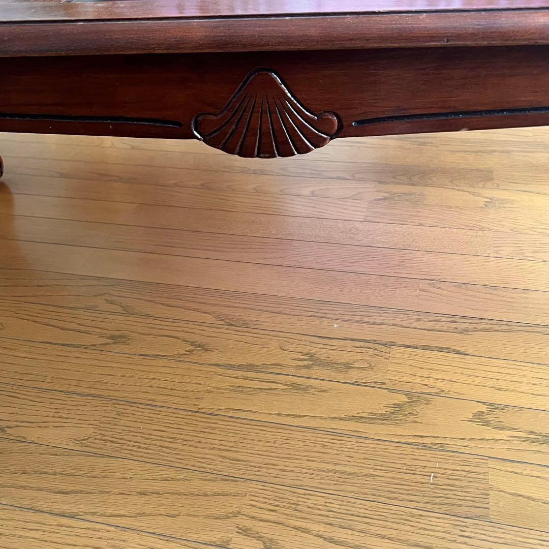 木製座卓 ガラス天板 ダークブラウン アンティークテーブル アメリカ輸入家具