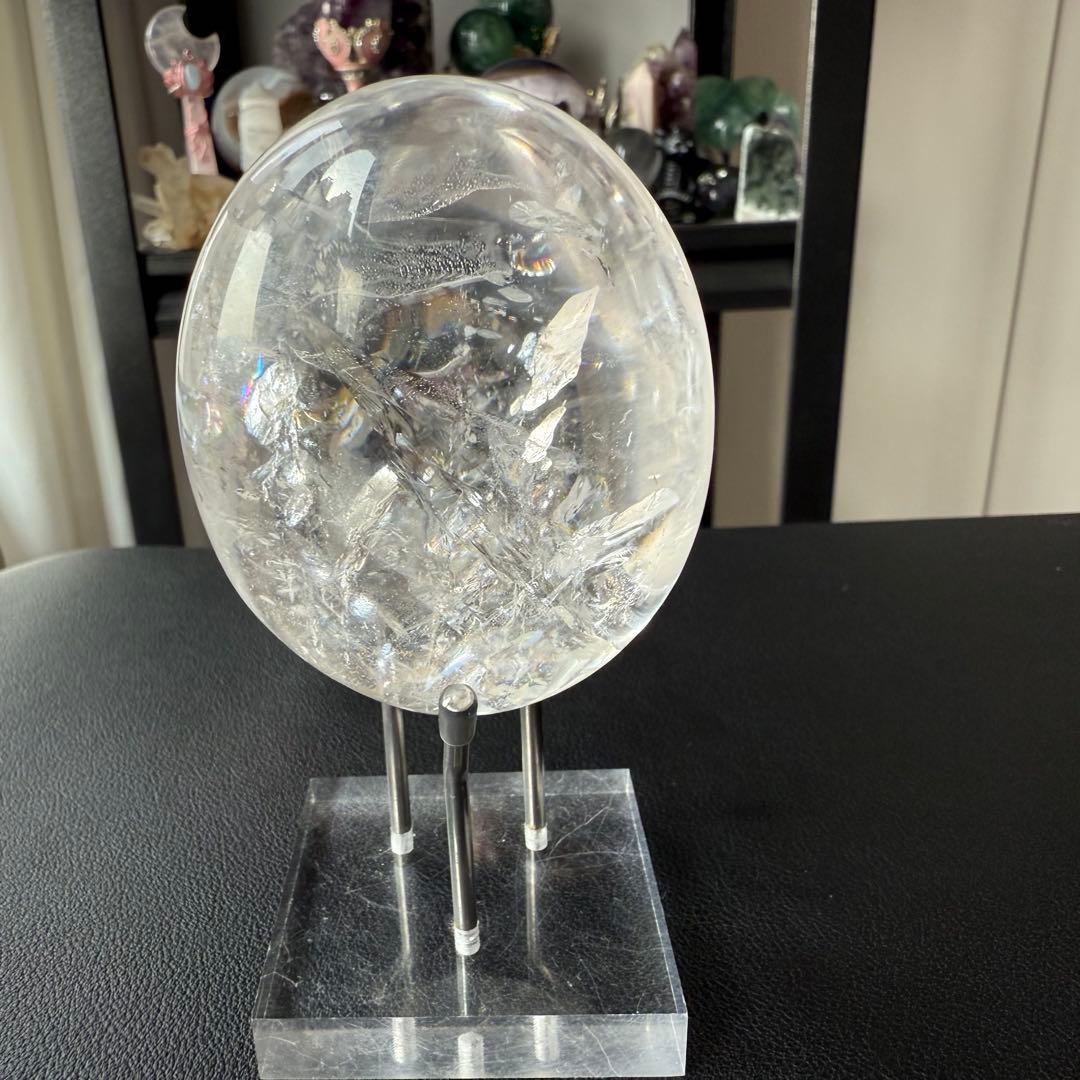 天然石虹あり　水晶の握り石　置物NO.020509