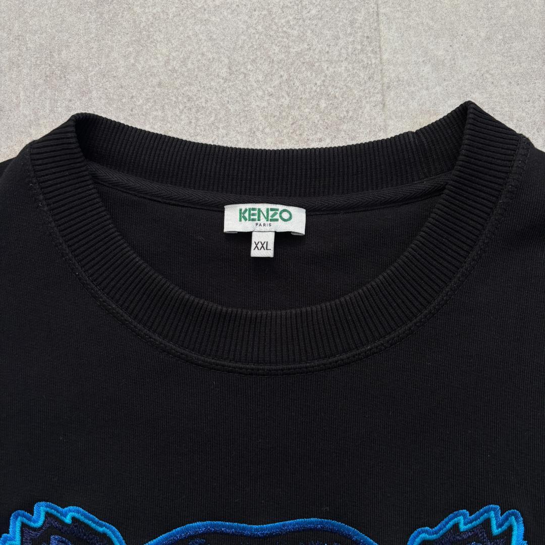 【名作・美品】KENZOケンゾー/スエット/刺繍ブルータイガー/ブラック/2XL