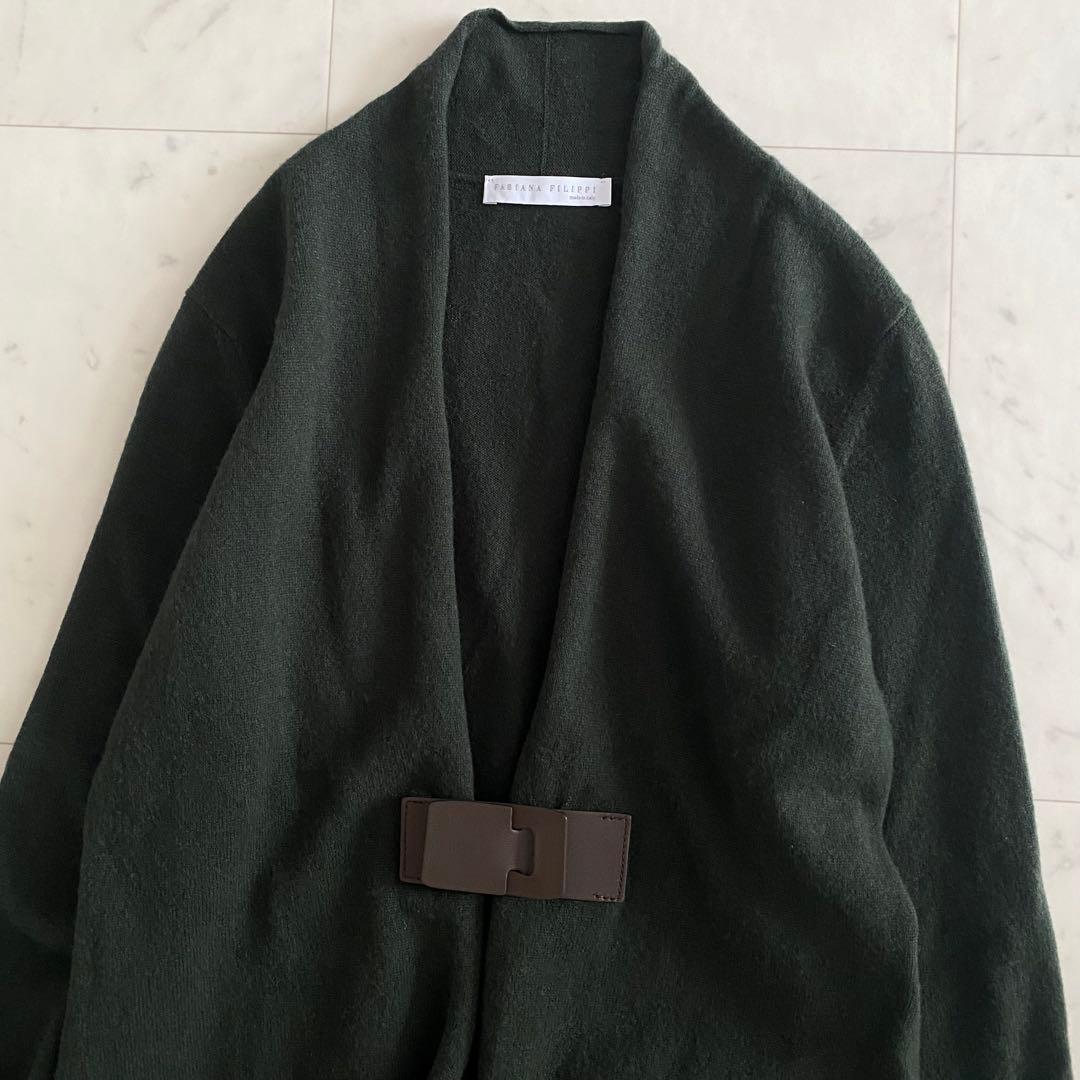 美品 ファビアナフィリッピ カシミヤシルク レザーバックルカーディガン M相当