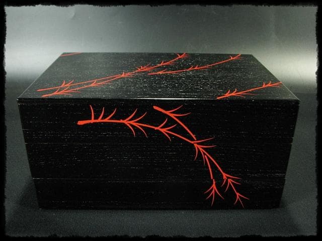 鵬雲斎好 田楽 菓子器 加州 賀峰 朱柳 掻合塗 三段重 裏千家茶道具 f301