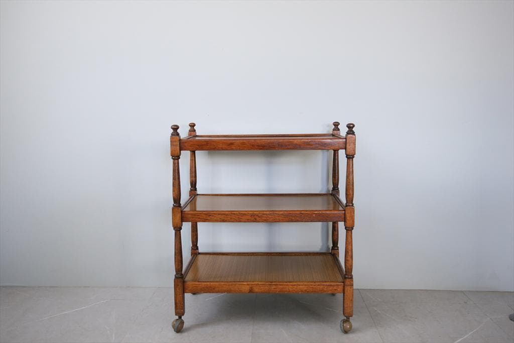 英国アンティーク木製キッチンワゴン/トロリー/サイドテーブル机/飾り棚92-87