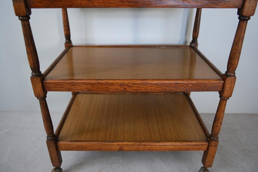 英国アンティーク木製キッチンワゴン/トロリー/サイドテーブル机/飾り棚92-87