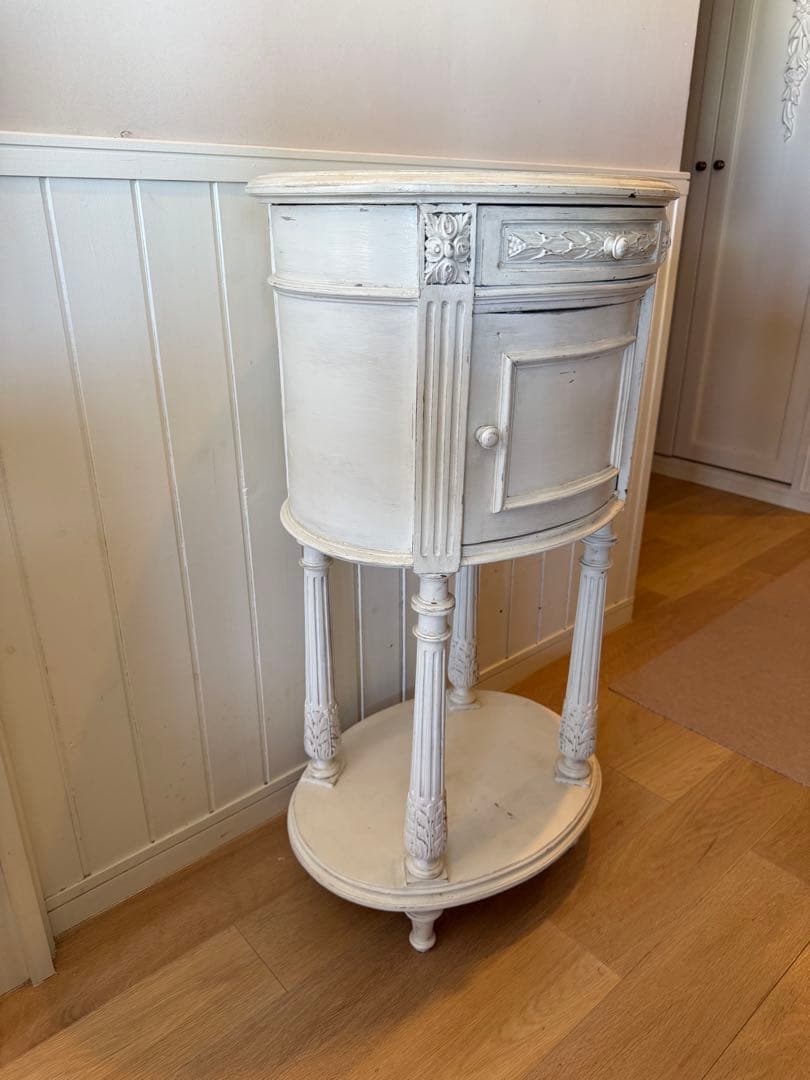 フランスアンティークリペイントクラシックスタイル ホワイトサイドオーバルテーブル