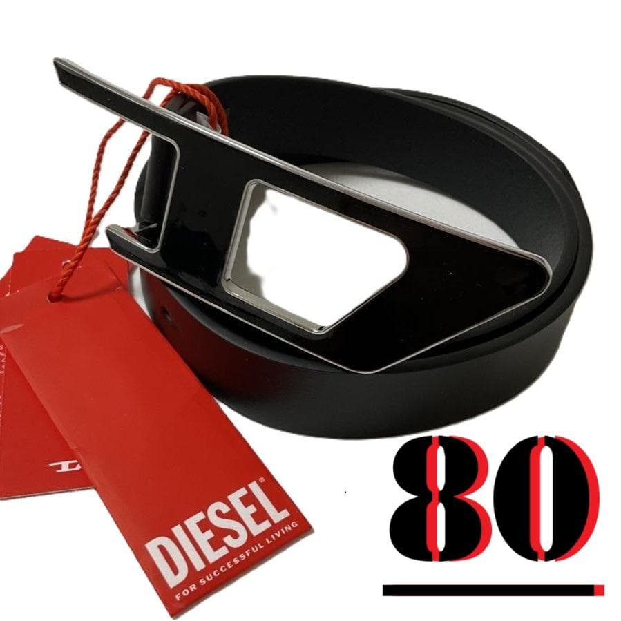 DIESEL　X09917　80　ベルト　ユニセックス　Dロゴプレート　ブラック