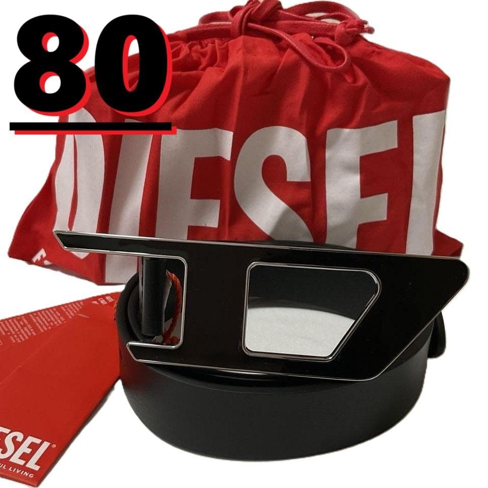 DIESEL　X09917　80　ベルト　ユニセックス　Dロゴプレート　ブラック