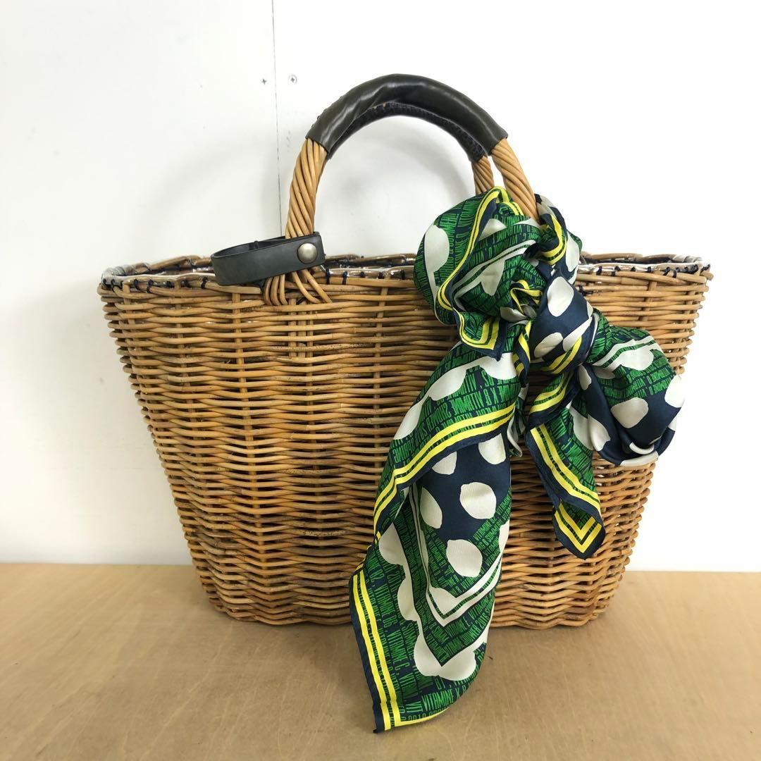 美品 eb・a・gosエバゴス かごバッグ スカーフ ミラー 付き レザー